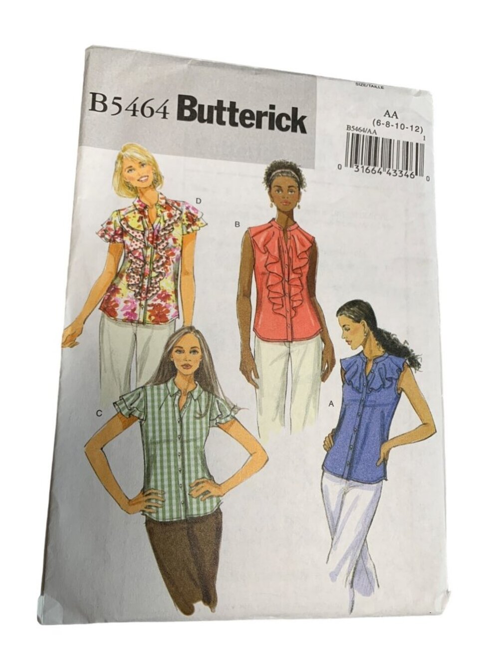 Butterick B5464 Sewing Pattern Womens Shirt Size 6-8-10-12 Uncut